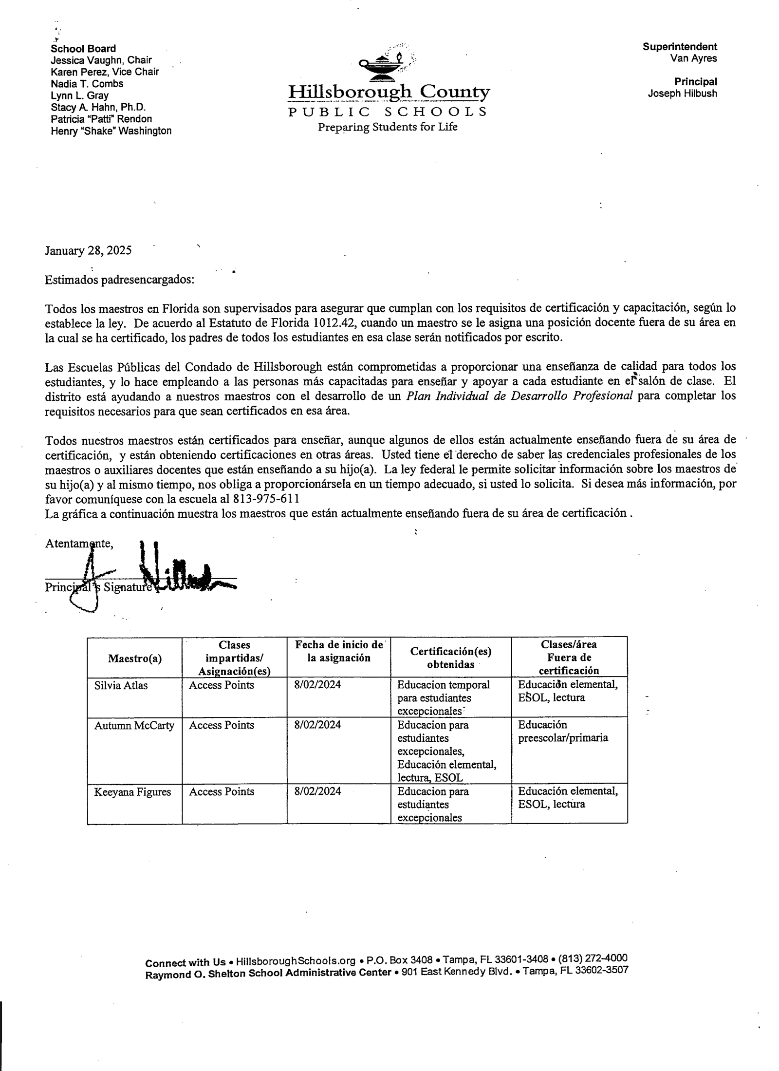  Out of Field Letter - Spanish 24-25